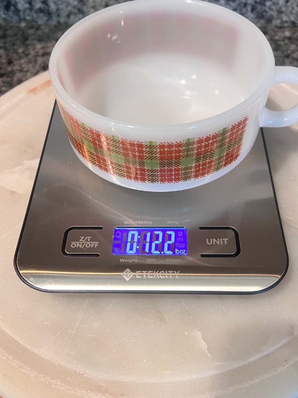 Glasbake J-2711 Red Green Plaid Milk Glass Soup Mugs Set of 2 USA - Picture 10 of 17